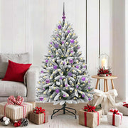 Kunstkerstboom 150 cm groen wit PVC metaal met 150 LED