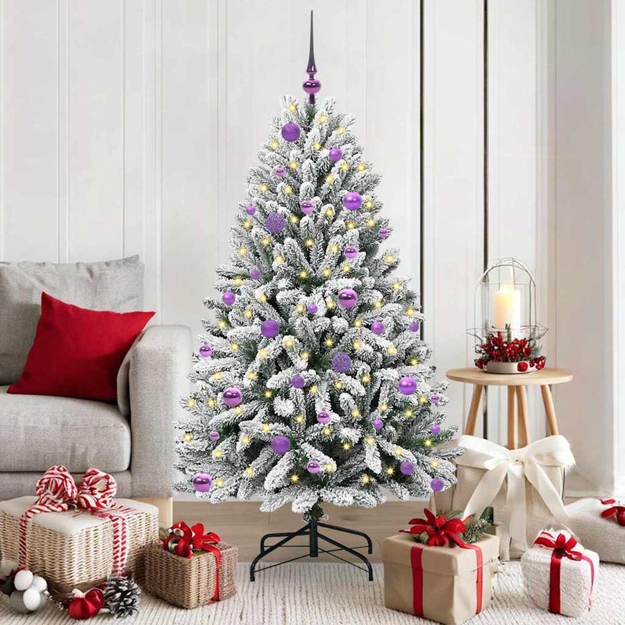 Kunstkerstboom Groen en Wit 150 cm PVC en Metaal