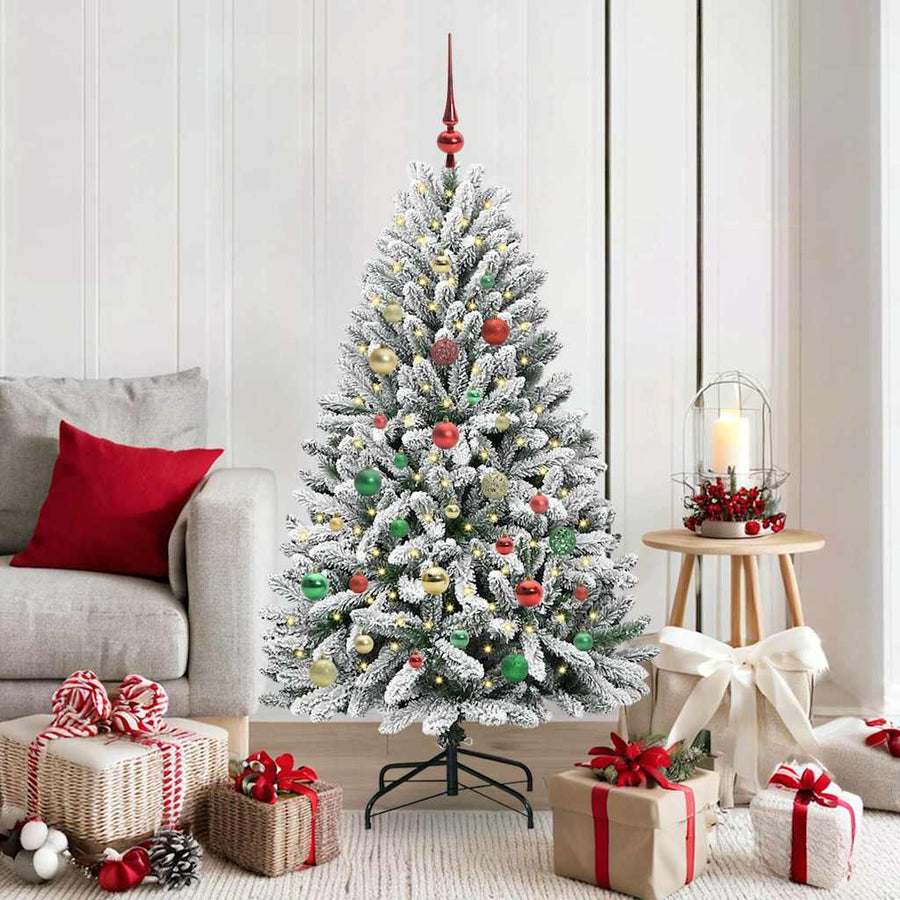 Kunstkerstboom Groen en Wit 150 cm PVC en Metaal