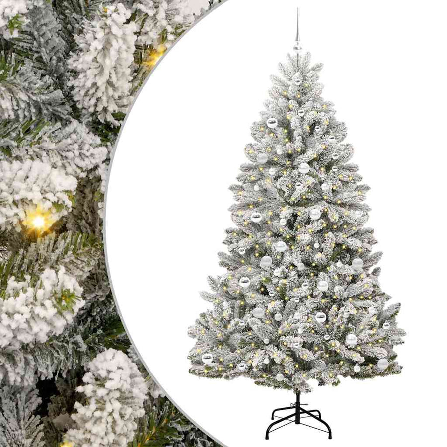 Kunstkerstboom Groen en Wit 210 cm PVC en Metaal