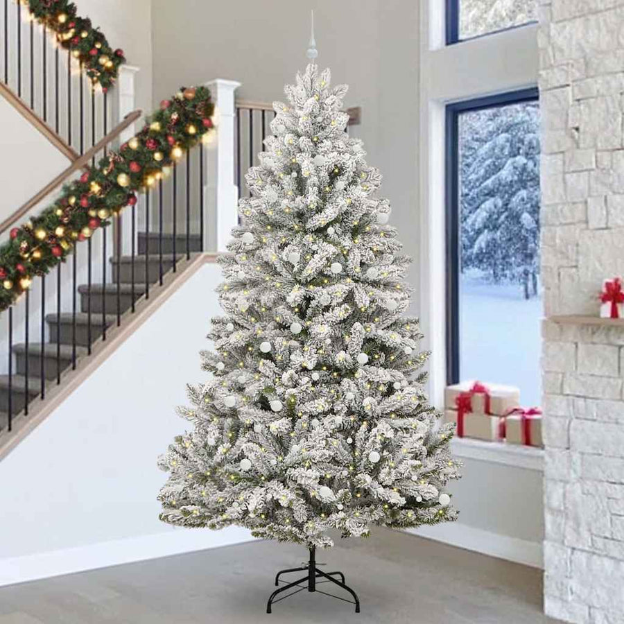 Kunstkerstboom Groen en Wit 300 cm PVC en Metaal