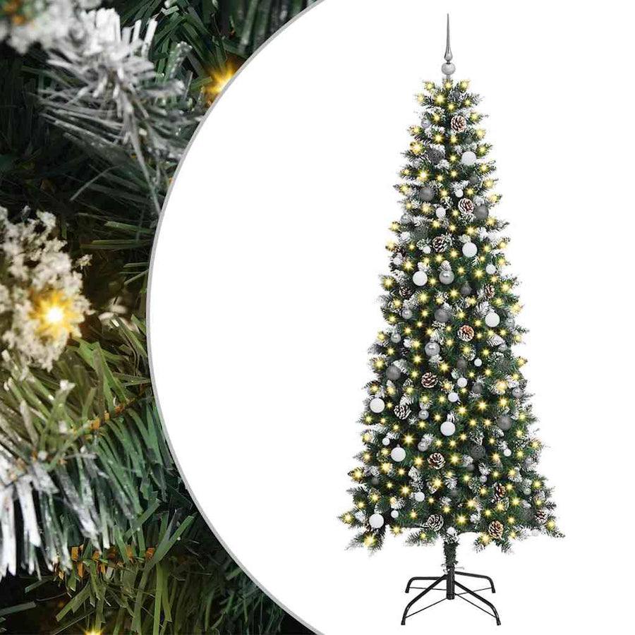 Kunstkerstboom Met 300 Led Groen Pvc En Plastic En Staal 240 cm met LED's en witte/grijze ballen