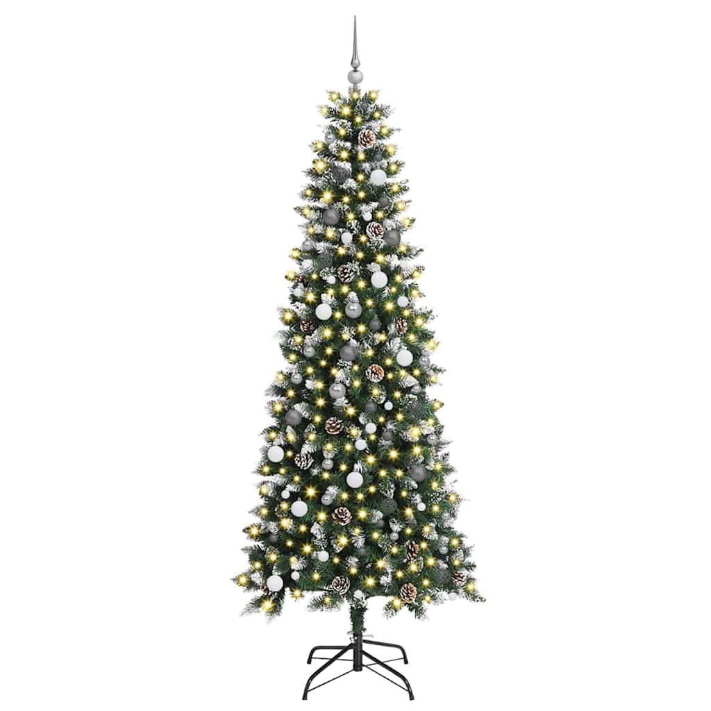Kunstkerstboom Met 300 Led Groen Pvc En Plastic En Staal 240 cm met LED's en witte/grijze ballen