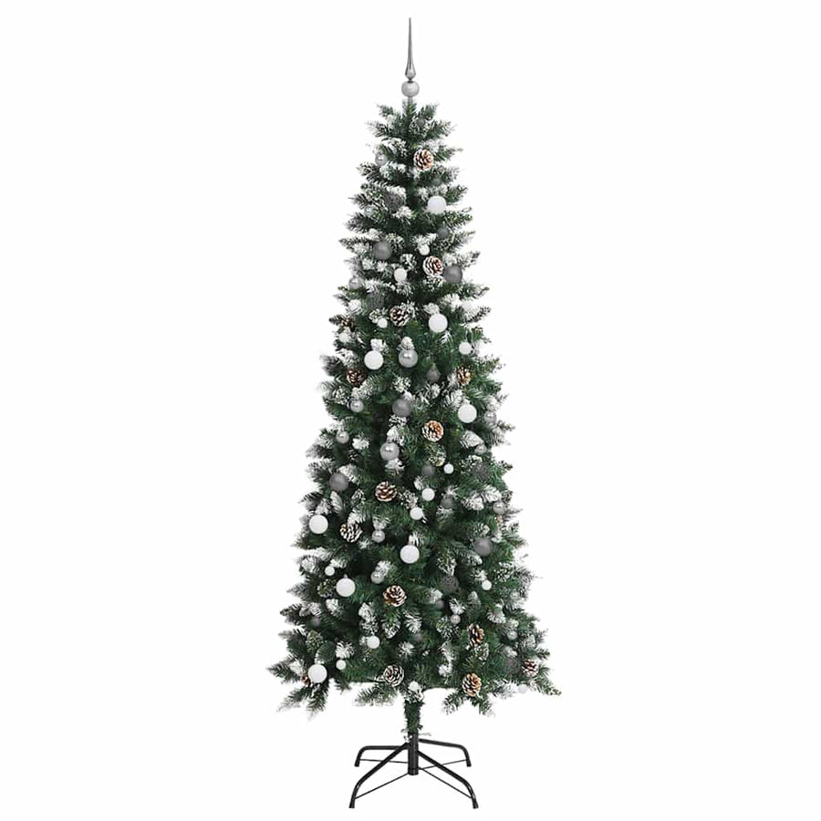 Kunstkerstboom Met 300 Led Groen Pvc En Plastic En Staal 240 cm met LED's en witte/grijze ballen