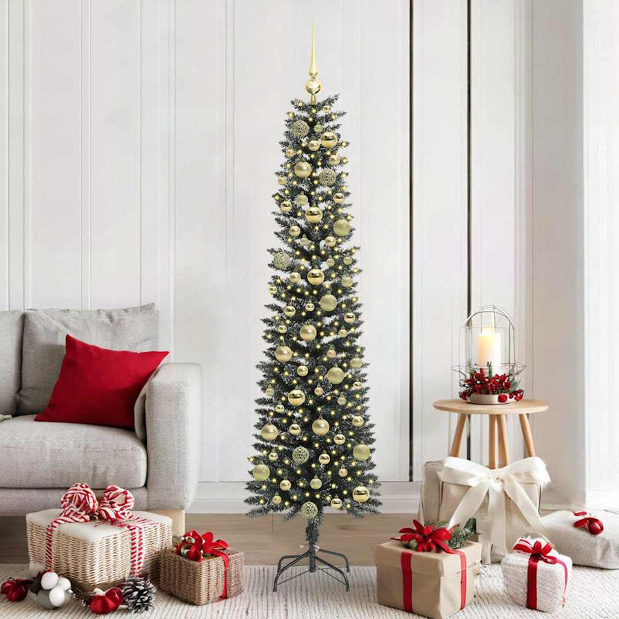 Kunstkerstboom Met 300 Led Groen Pvc En Plastic En Staal 180 cm met LED's &gouden ballen