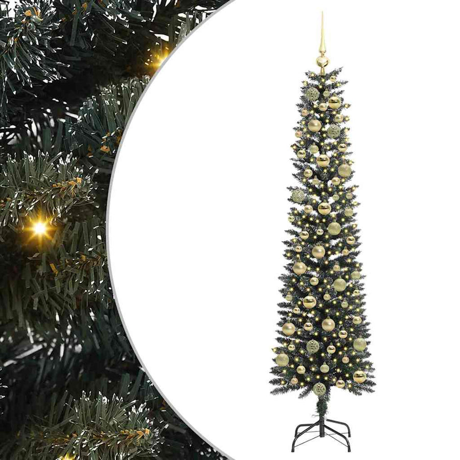 Kunstkerstboom Met 300 Led Groen Pvc En Plastic En Staal 180 cm met LED's &gouden ballen