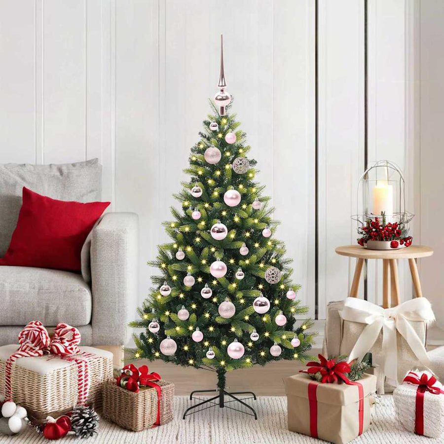 Kunstkerstboom met scharnier 150 LEDs Groen 120 cm PVC en PE