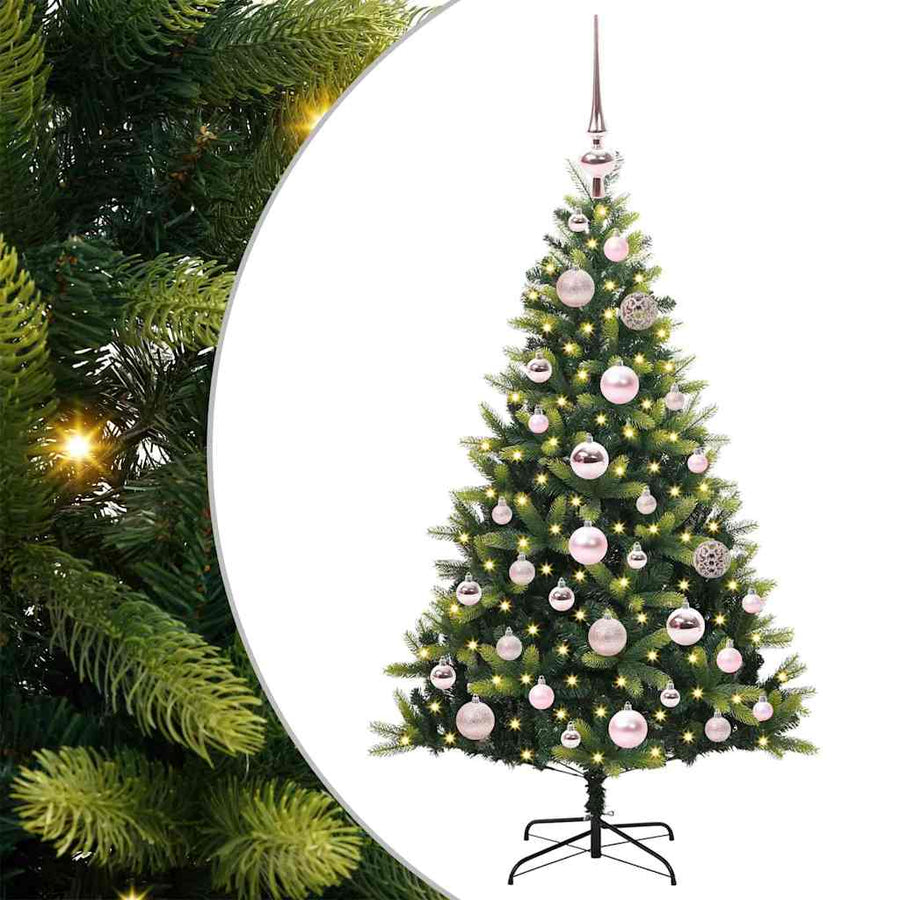 Kunstkerstboom met scharnier 150 LEDs Groen 120 cm PVC en PE