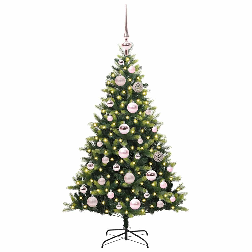 Kunstkerstboom met scharnier 150 LEDs Groen 120 cm PVC en PE