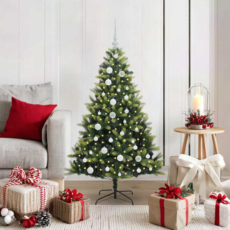 Kunstkerstboom met scharnier 150 LEDs Groen 120 cm PVC en PE