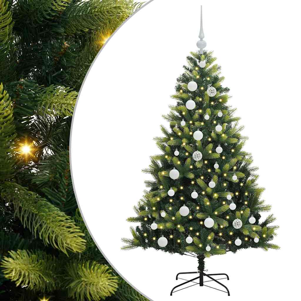 Kunstkerstboom met scharnier 150 LEDs Groen 120 cm PVC en PE