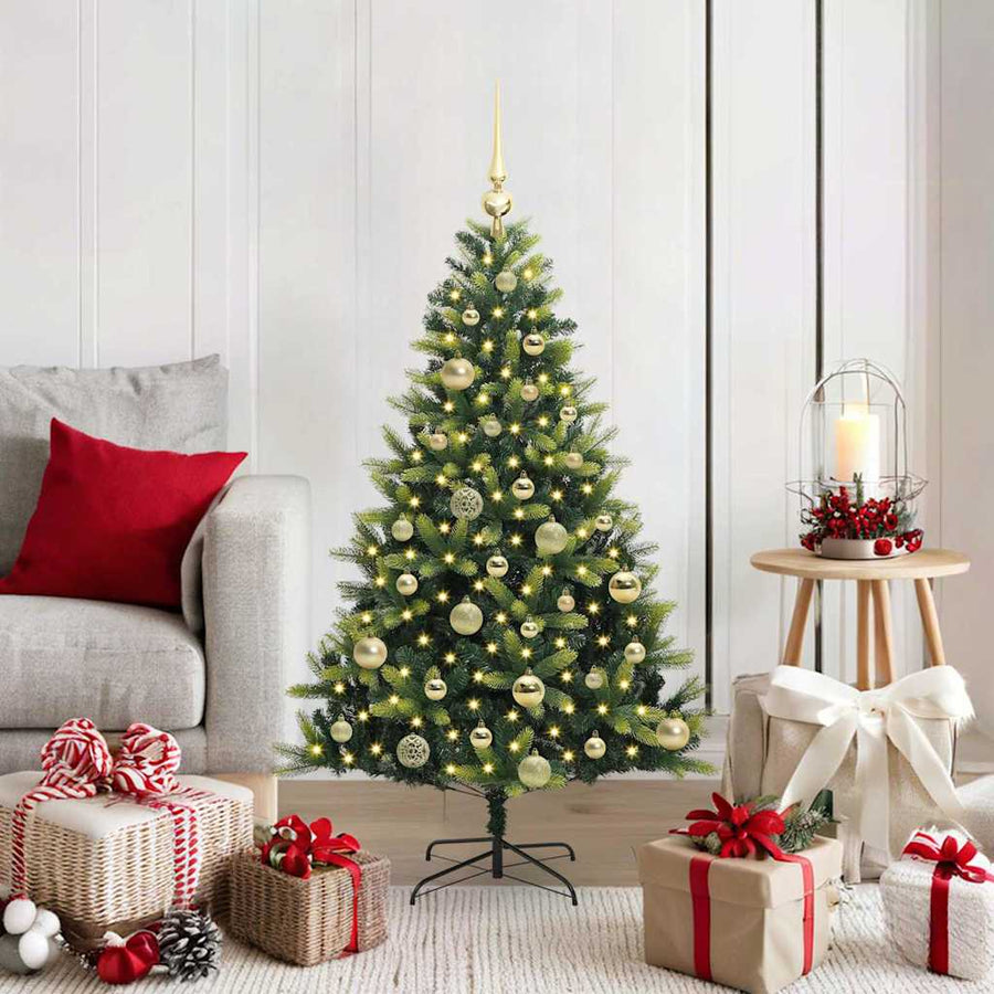Kunstkerstboom met scharnier 150 LEDs Groen 120 cm PVC en PE