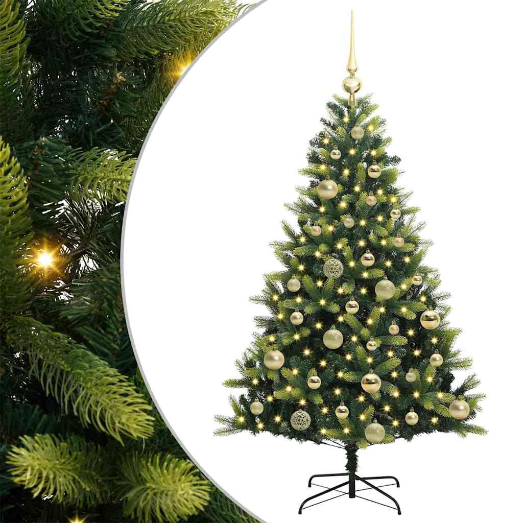 Kunstkerstboom met scharnier 150 LEDs Groen 120 cm PVC en PE