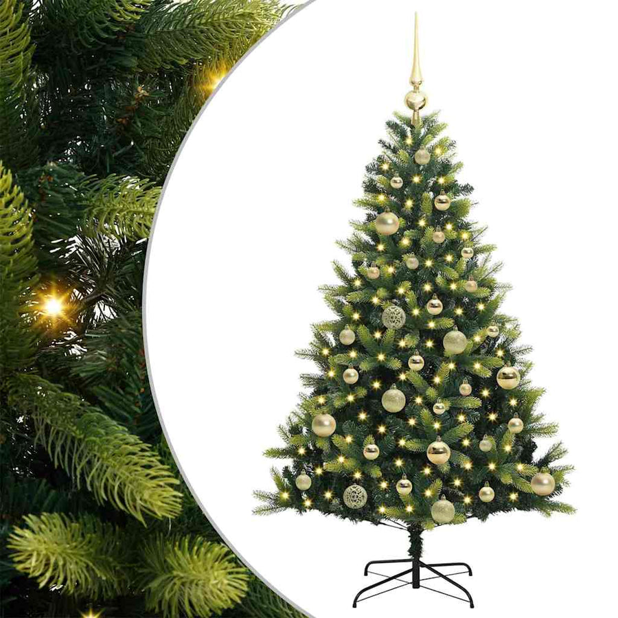 Kunstkerstboom met scharnier 150 LEDs Groen 120 cm PVC en PE