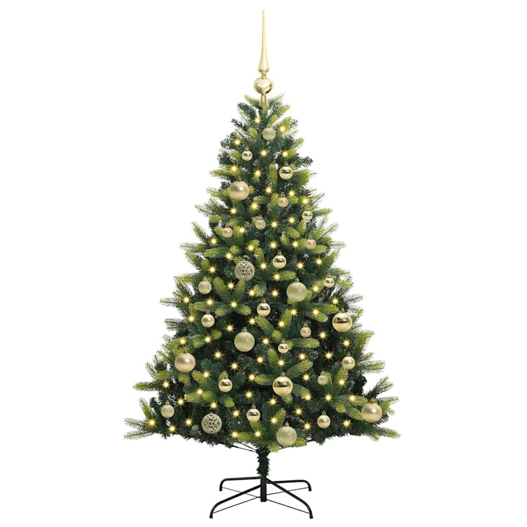 Kunstkerstboom met scharnier 150 LEDs Groen 120 cm PVC en PE