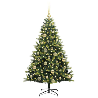 Kunstkerstboom met scharnier 150 LEDs Groen 120 cm PVC en PE