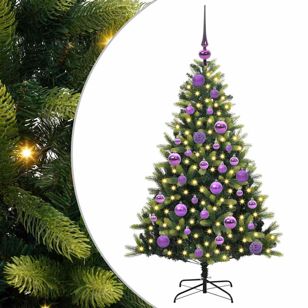 Kunstkerstboom met scharnier 150 LEDs Groen 120 cm PVC en PE