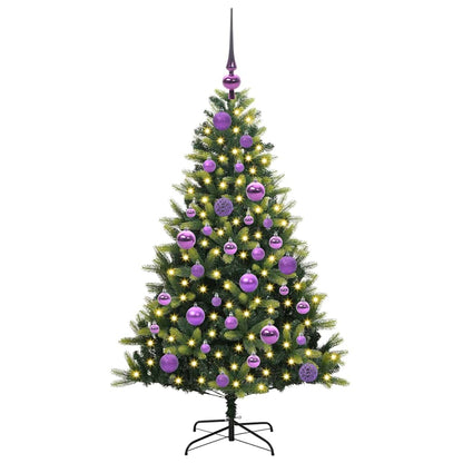 Kunstkerstboom met scharnier 150 LEDs Groen 120 cm PVC en PE