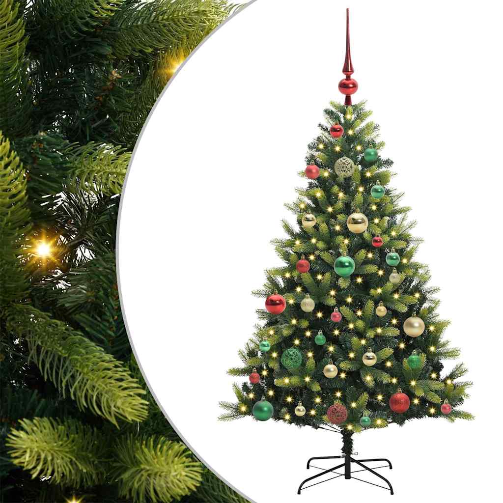 Kunstkerstboom met scharnier 150 LEDs Groen 120 cm PVC en PE