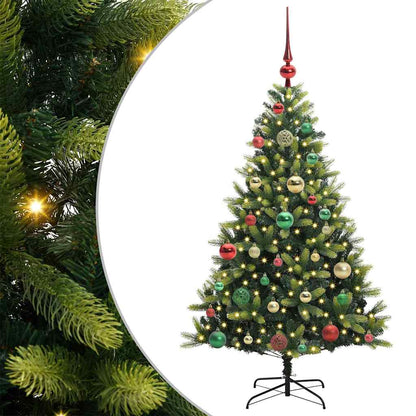 Kunstkerstboom met scharnier 150 LEDs Groen 120 cm PVC en PE