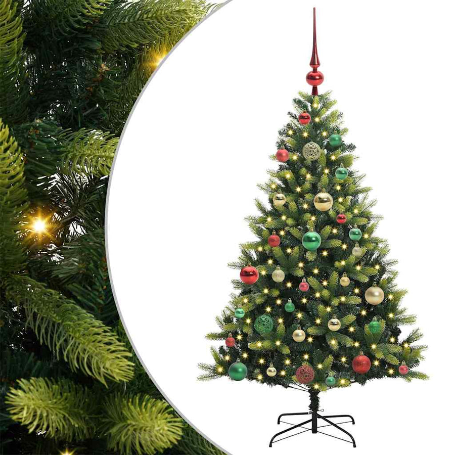 Kunstkerstboom met scharnier 150 LEDs Groen 120 cm PVC en PE