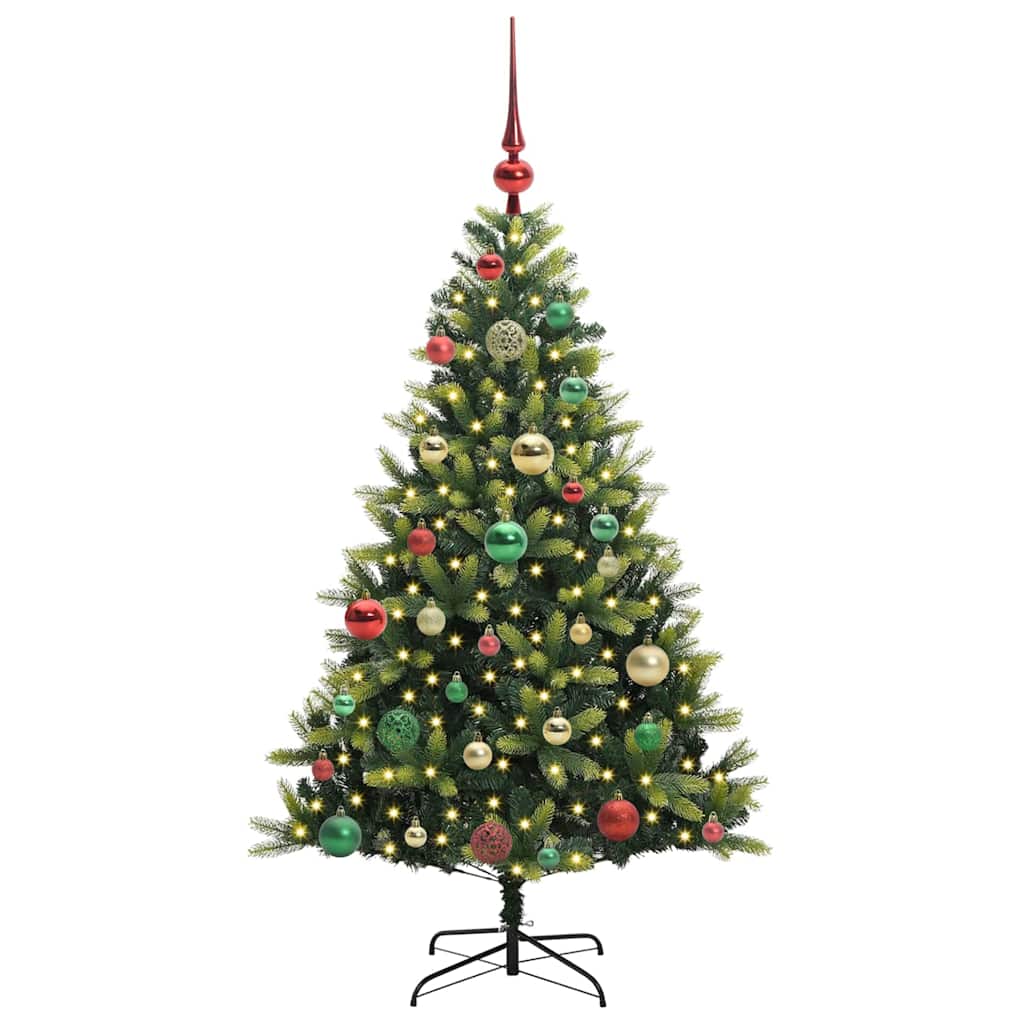 Kunstkerstboom met scharnier 150 LEDs Groen 120 cm PVC en PE