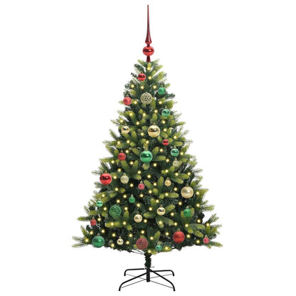 Kunstkerstboom met scharnier 150 LEDs Groen 120 cm PVC en PE