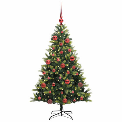 Kunstkerstboom met scharnier 150 LEDs Groen 150 cm PVC en PE