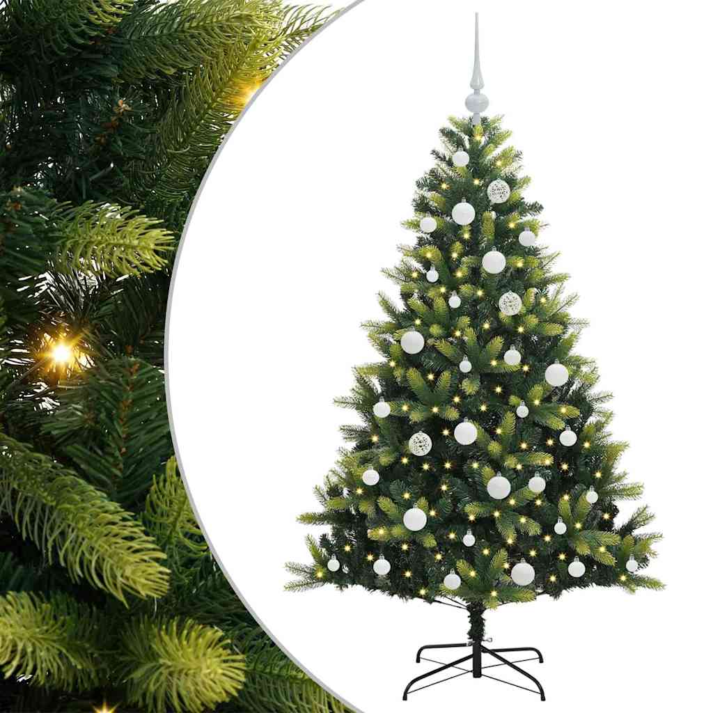 Kunstkerstboom met scharnier 150 LEDs Groen 150 cm PVC en PE