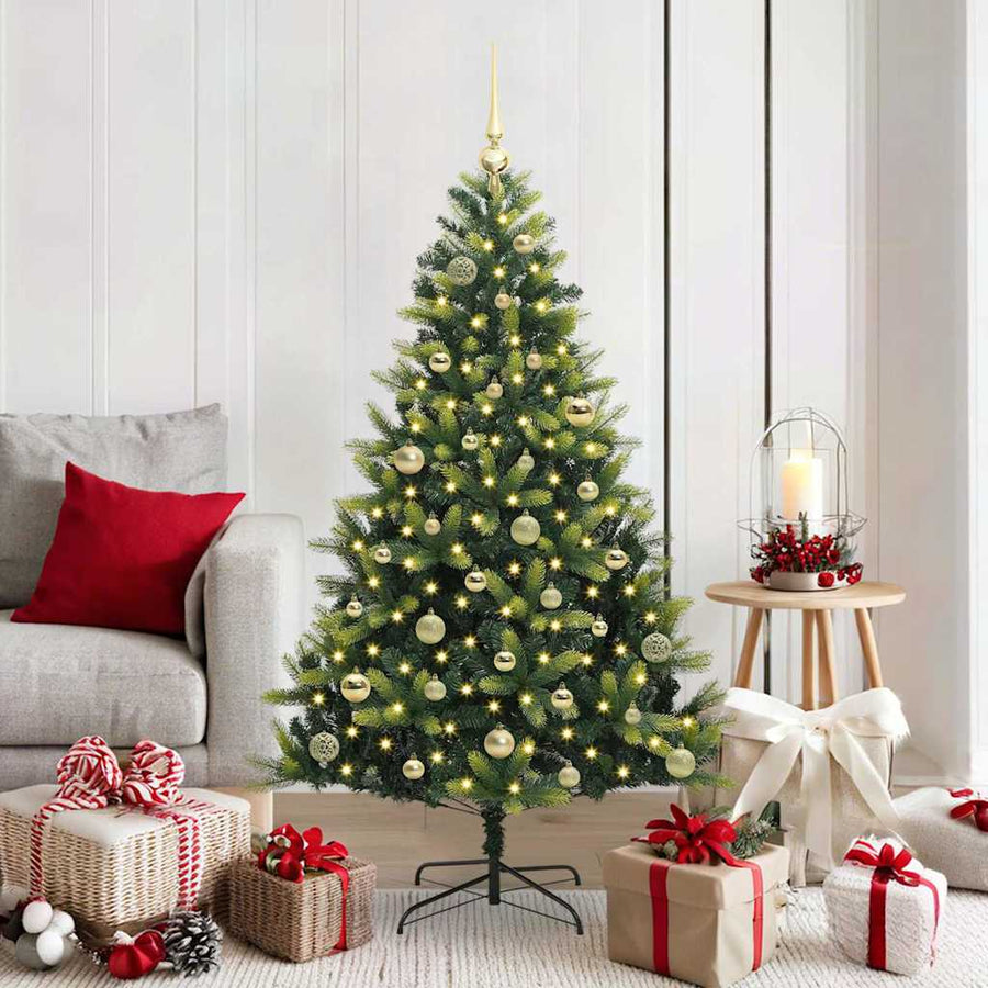 Kunstkerstboom met scharnier 150 LEDs Groen 150 cm PVC en PE