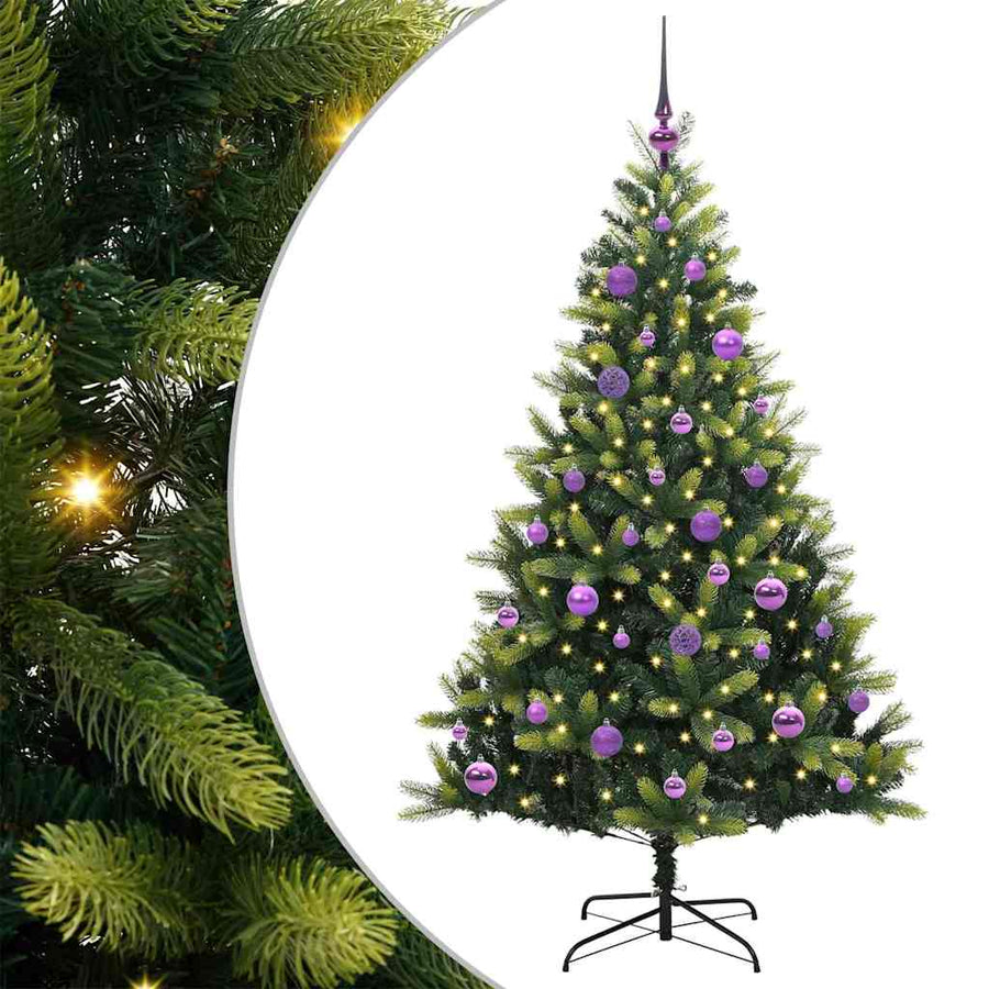 Kunstkerstboom met scharnier 150 LEDs Groen 150 cm PVC en PE