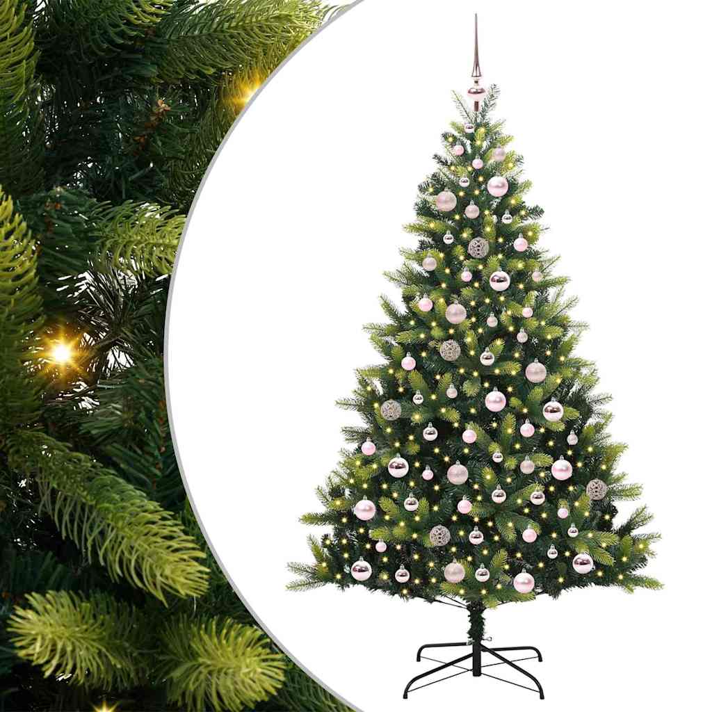 Kunstkerstboom met scharnier 300 LEDs Groen 180 cm PVC en PE