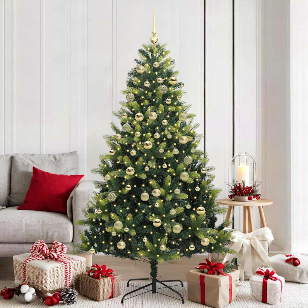 Kunstkerstboom met scharnier 300 LEDs Groen 180 cm PVC en PE