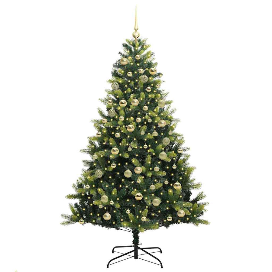 Kunstkerstboom met scharnier 300 LEDs Groen 180 cm PVC en PE