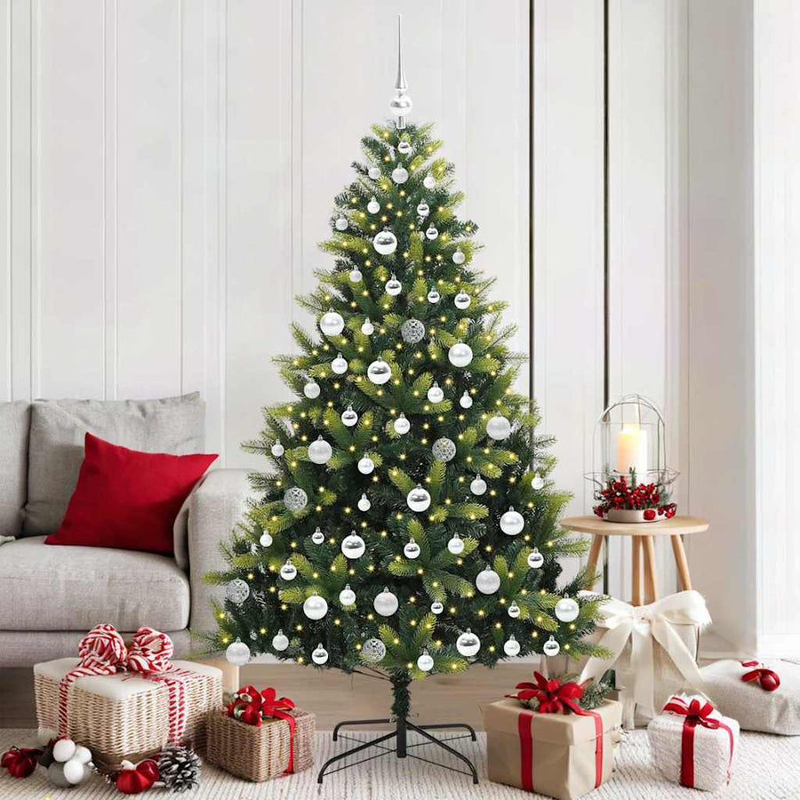 Kunstkerstboom met scharnier 300 LEDs Groen 180 cm PVC en PE