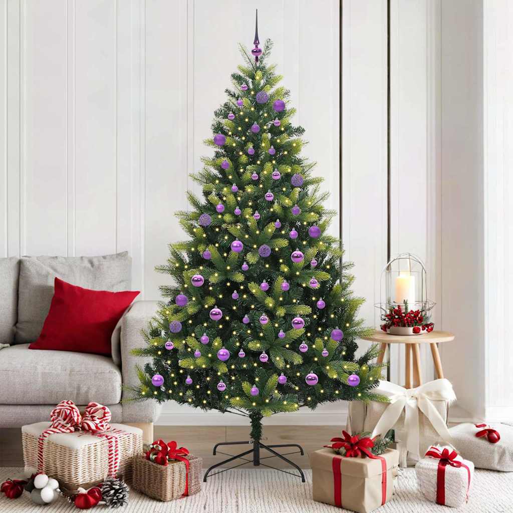 Kunstkerstboom met scharnieren 300 LEDs Groen 180 cm PVC en PE