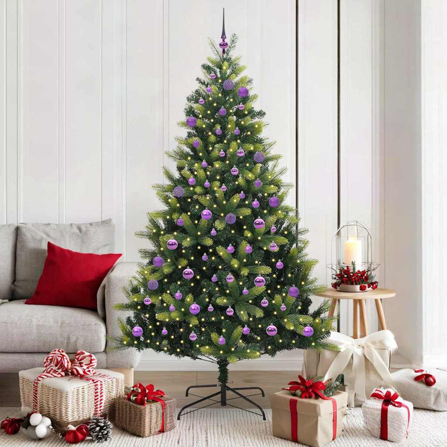 Kunstkerstboom met scharnieren 300 LEDs Groen 180 cm PVC en PE