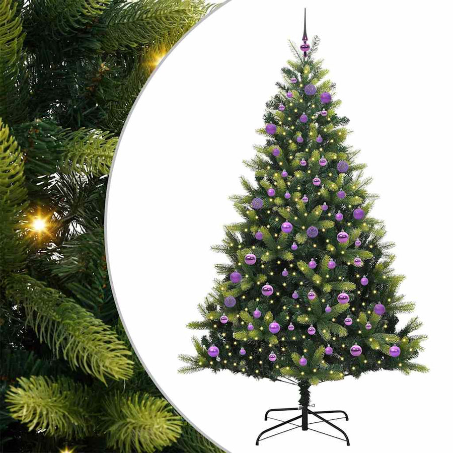 Kunstkerstboom met scharnieren 300 LEDs Groen 180 cm PVC en PE
