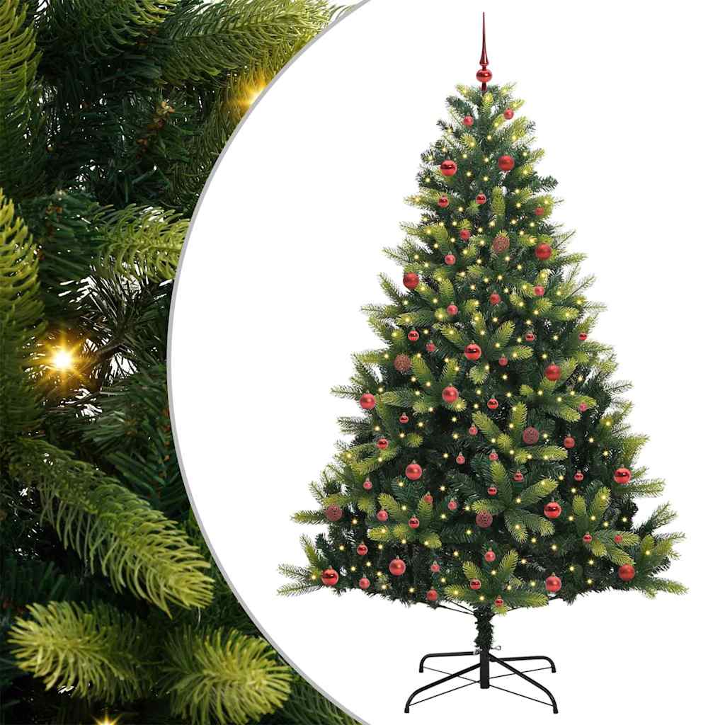 Kunstkerstboom met Scharnieren 300 LEDs Groen 210 cm PVC en PE