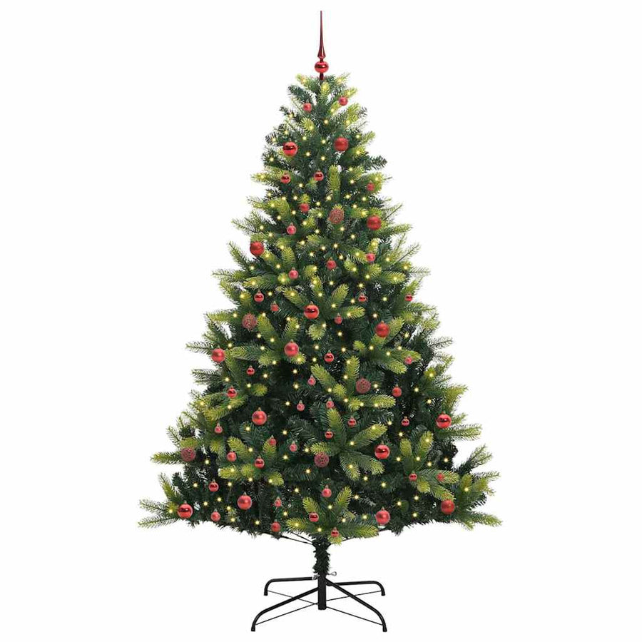 Kunstkerstboom met Scharnieren 300 LEDs Groen 210 cm PVC en PE