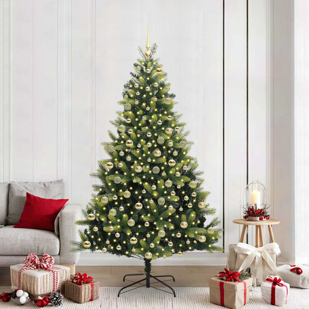 Kunstkerstboom met scharnier 300 LEDs Groen 210 cm PVC en PE