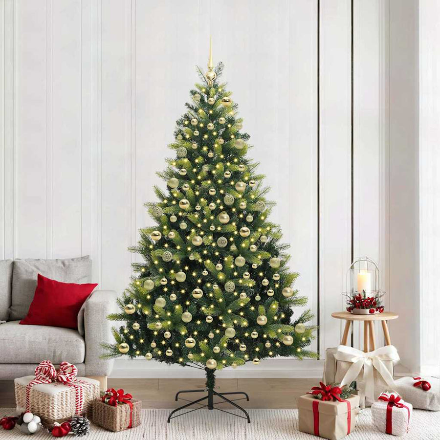 Kunstkerstboom met scharnier 300 LEDs Groen 210 cm PVC en PE
