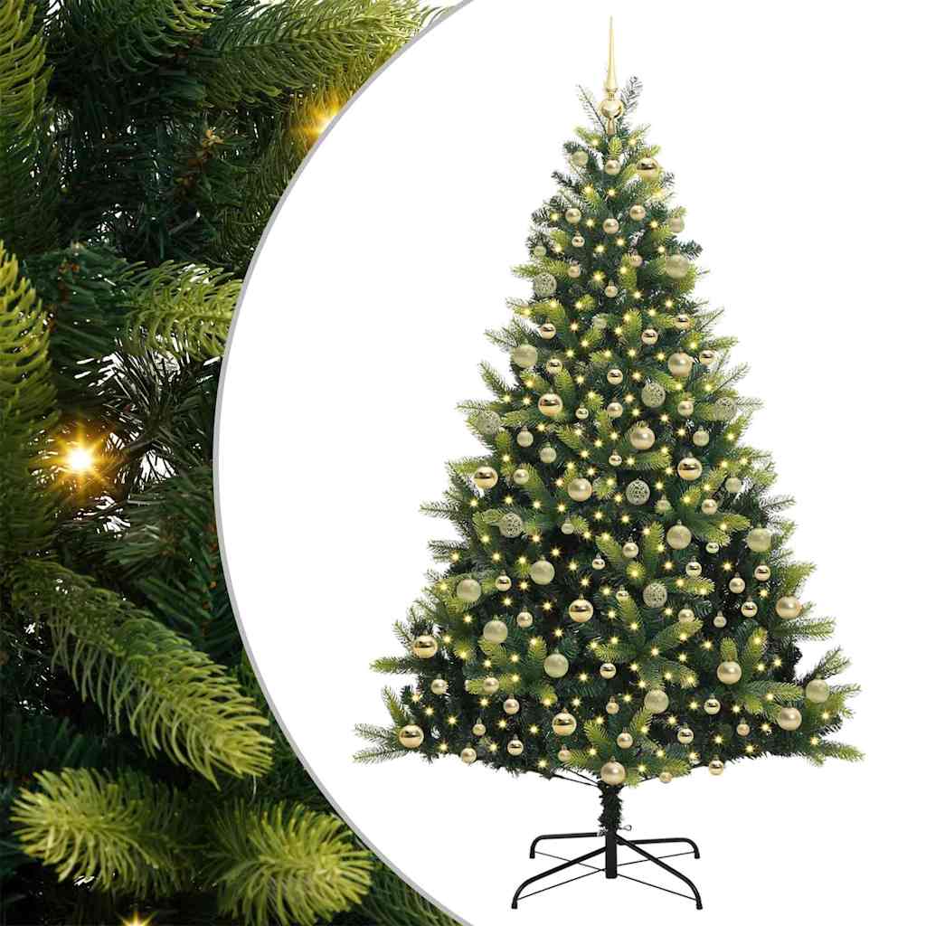 Kunstkerstboom met scharnier 300 LEDs Groen 210 cm PVC en PE