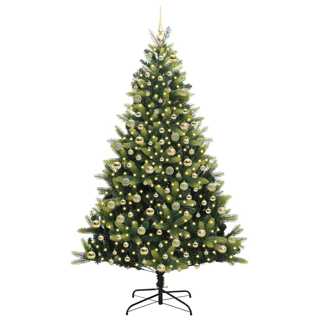 Kunstkerstboom met scharnier 300 LEDs Groen 210 cm PVC en PE