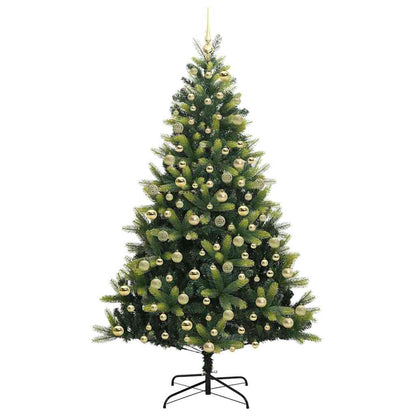 Kunstkerstboom met scharnier 300 LEDs Groen 210 cm PVC en PE