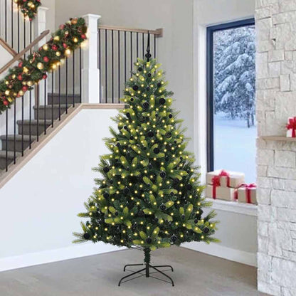 Kunstkerstboom met scharnier 300 LED's Groen 240 cm PVC en PE