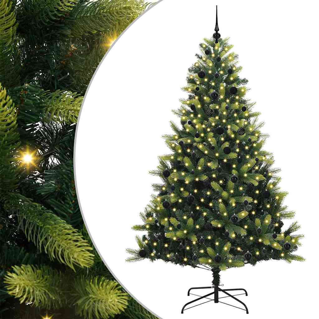 Kunstkerstboom met scharnier 300 LED's Groen 240 cm PVC en PE