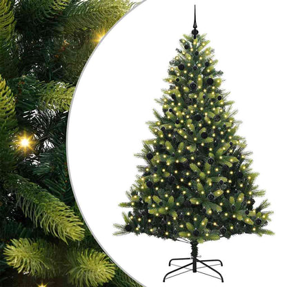 Kunstkerstboom met scharnier 300 LED's Groen 240 cm PVC en PE