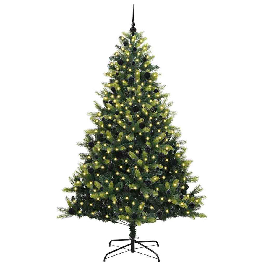 Kunstkerstboom met scharnier 300 LED's Groen 240 cm PVC en PE