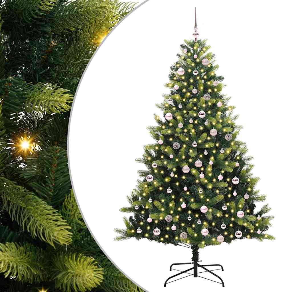 Kunstkerstboom met Hangen 300 LED's Groen 240 cm PVC en PE